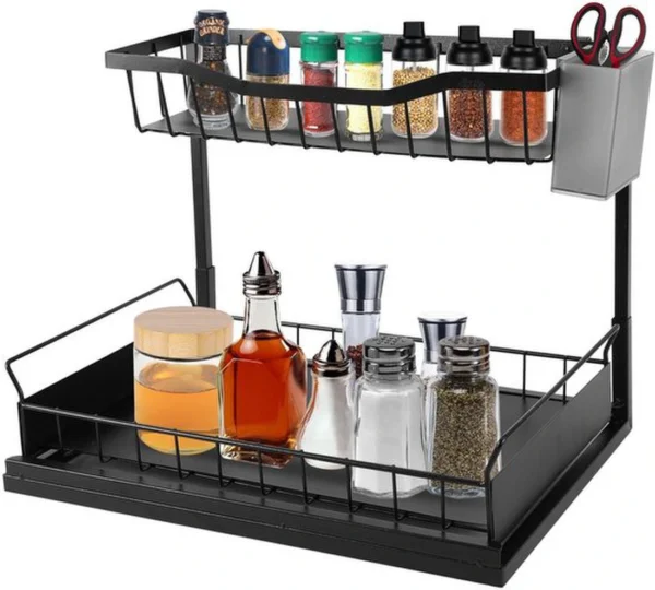 Unyqoos® Dubbel Laags Onderkast Organizer Met Uittrekbare L-Vorm Voor Keuken En Badkamer