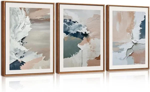 Unyqoos® Set van drie abstracte canvas kunstwerken in pastelkleuren voor elk interieur