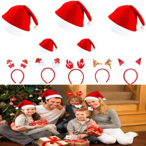 Unyqoos® Feestelijke set van kerstmutsen en haaraccessoires voor jong en oud