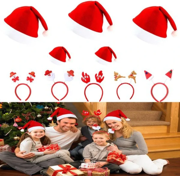 Unyqoos® Feestelijke set van kerstmutsen en haaraccessoires voor jong en oud