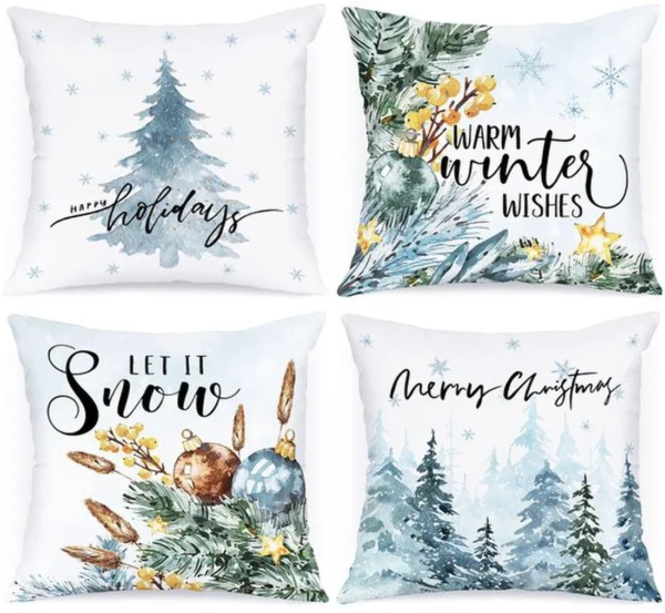Unyqoos® Set van 4 decoratieve kussenslopen met winterse kerstthema voor sfeervolle inrichting