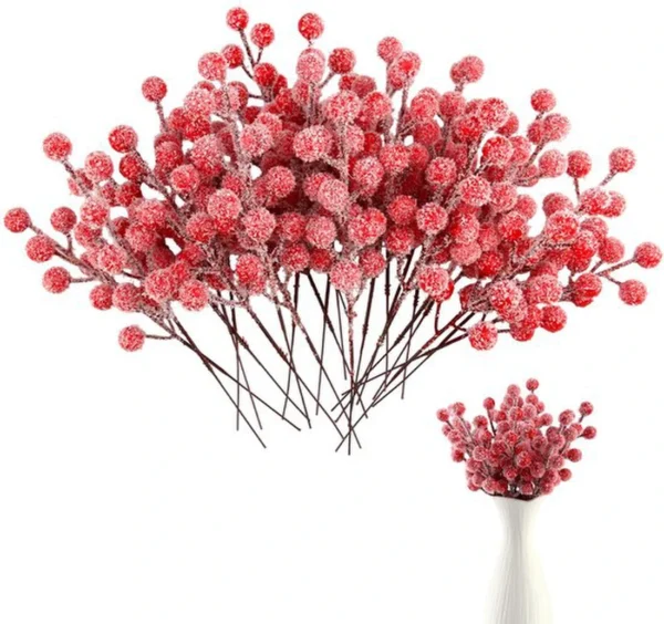 Unyqoos® Set van 24 kunstmatige rode bessen voor winterdecoratie en kransontwerp