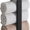 Unyqoos® Zwarte roestvrijstalen handdoekhouder met haken voor badkamer en keuken, 40 cm lang