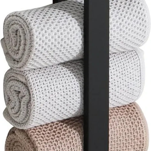 Unyqoos® Zwarte roestvrijstalen handdoekhouder met haken voor badkamer en keuken, 40 cm lang