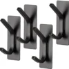 P-87213230744870-20260406115409.webp Unyqoos® Set van vier zwarte zelfklevende wandhaken in roestvrij staal voor elke ruimte