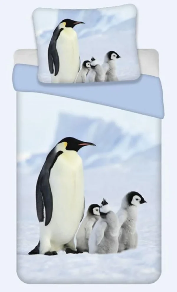 Unyqoos® Beddengoedset met schattige pinguïnprint, ademend en temperatuurregulerend katoen