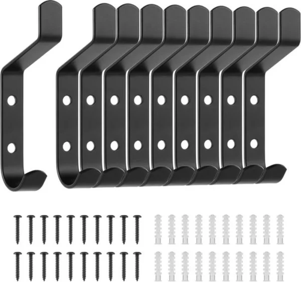 P-87213230794750-20260406115621.webp Unyqoos® Set van 10 zwarte roestvrijstalen wandhaken voor diverse ruimtes in huis