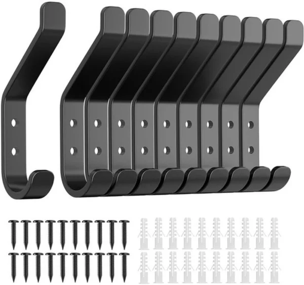P-87213230794757-20260406115650.webp Unyqoos® Set van 10 zwarte roestvrijstalen wandhaken voor diverse ruimtes in huis