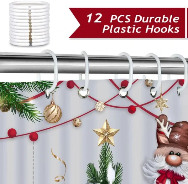 Unyqoos® Kerst Douchegordijn met Kabouters en Ballen voor Feestelijke Badkamer