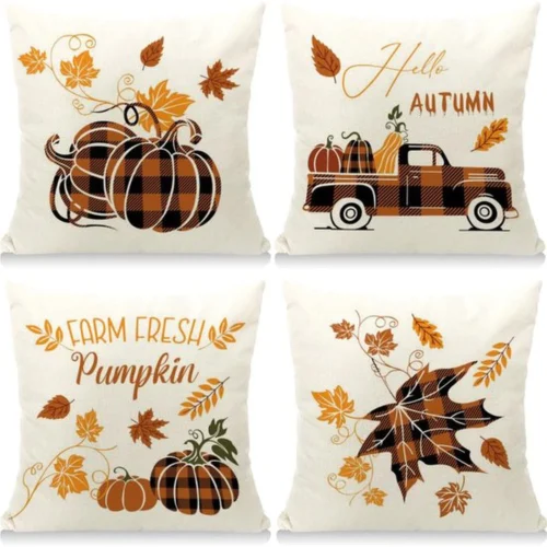 P-87213230807160-20260406110849.webp Unyqoos® Set van 4 Herfst Kussenslopen met Esdoornblad en Pompoen Motief