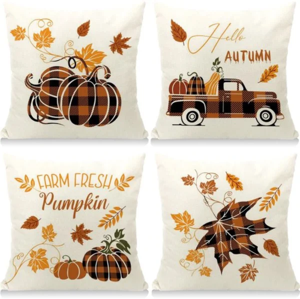 P-87213230807160-20260406110849.webp Unyqoos® Set van 4 Herfst Kussenslopen met Esdoornblad en Pompoen Motief
