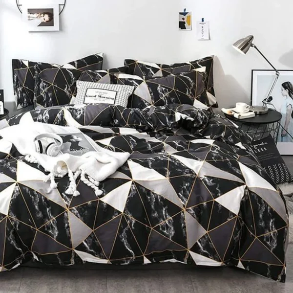 Unyqoos® Moderne zwart-wit dekbedovertrekset met marmerlook en geometrisch patroon