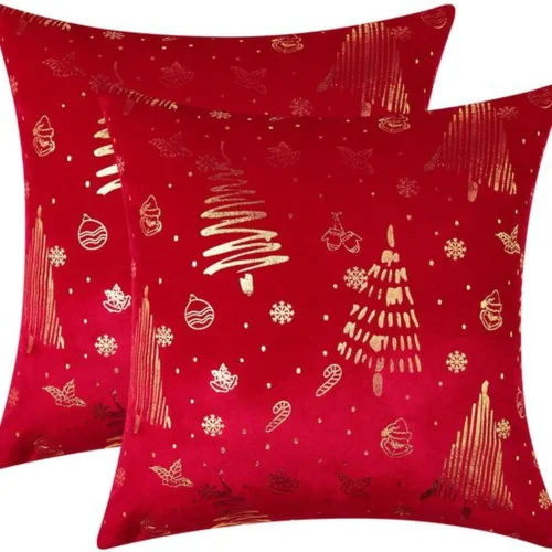 Unyqoos® Set van 2 fluwelen kussenslopen in kerstrood voor woonkamer en slaapkamer