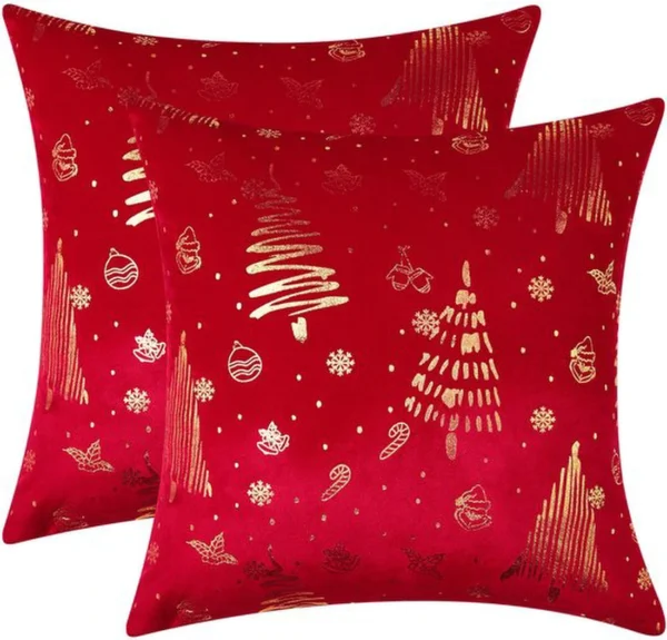 Unyqoos® Set van 2 fluwelen kussenslopen in kerstrood voor woonkamer en slaapkamer