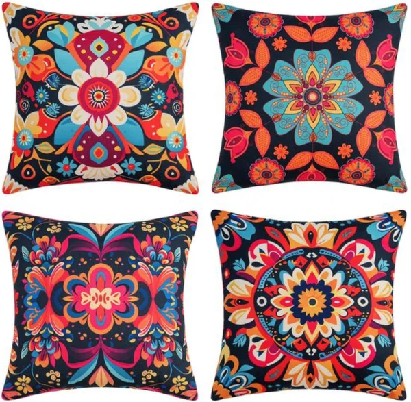 Unyqoos® Bohemian Kussenslopen Set van 4 met Mandala en Bloemenpatroon