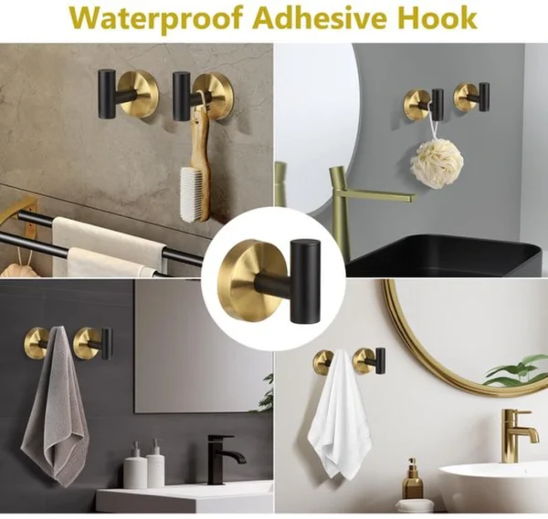 P-87213230927024-20260405181007.webp Unyqoos® Set van twee stijlvolle wandhaken in zwart-goud voor badkamer en keuken