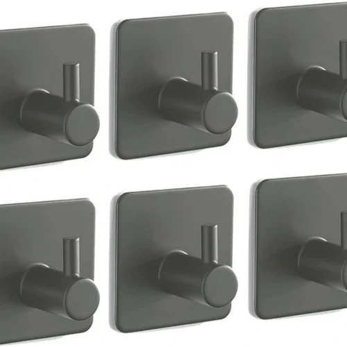 P-87213230957890-20260406114720.webp Unyqoos® Set van 6 zelfklevende grijze handdoekhaken voor badkamer en keuken zonder boren