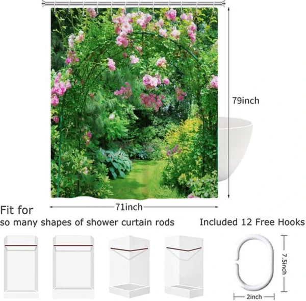 Unyqoos® Waterdicht douchegordijn met 3D bloemen en natuurontwerp voor badkamer