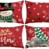 Unyqoos® Set van vier sfeervolle kerstkussenslopen met sneeuwpop en boom design