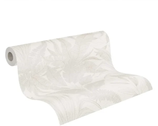 P-87213230982230-20260405112652.webp Unyqoos® Elegant crèmekleurig behang met palmbladeren en gouden metallic accenten