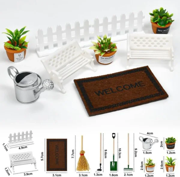 Unyqoos® Uitgebreid 13-delig Miniatuur Tuinset voor Poppenhuis en Decoratie