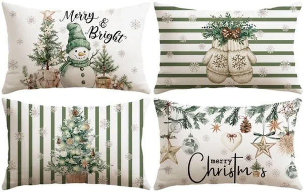 P-87213231002470-20260406111406.webp Unyqoos® Set van 4 decoratieve kerstkussenhoezen met sneeuwpoppenprint voor huisdecoratie