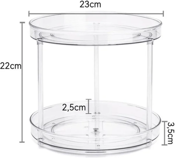 Unyqoos® Draaibare Organizer met Twee Lagen voor Keuken, Eetkamer en Koelkast, 360° Rotatie, 23 cm Diameter