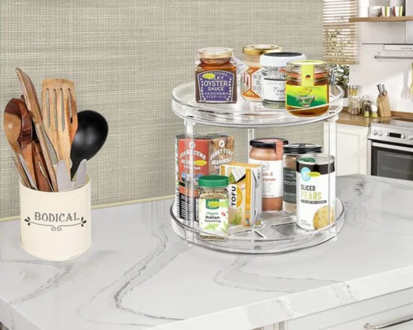 Unyqoos® Draaibare Organizer met Twee Lagen voor Keuken, Eetkamer en Koelkast, 360° Rotatie, 23 cm Diameter