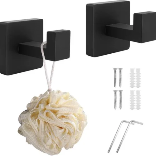 P-87213231066210-20260406114751.webp Unyqoos® Set van twee zwarte wandhaken van roestvrij staal voor diverse toepassingen