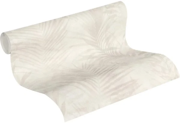 Unyqoos® Elegante Tropische Vliesbehang met Palmbladeren in Crème en Grijstinten