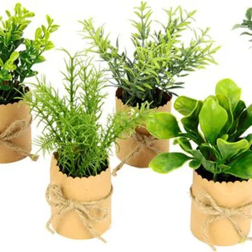 P-87213231085400-20260405135931.webp Unyqoos® Set van zes kunstmatige kruidenplanten in decoratieve potjes voor huisdecoratie, groente, 12cm, stuks 6