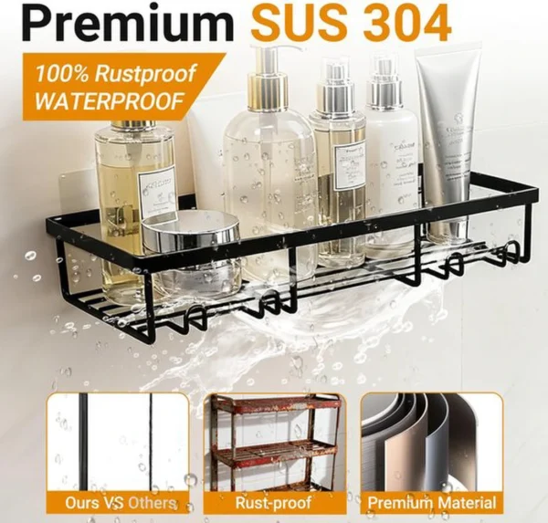 P-87213231089913-20260405173536.webp Unyqoos® Twee Luxe Zwarte Doucheplanken zonder Boren voor Badkamerorganisatie