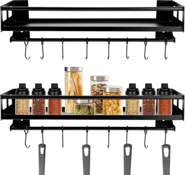 Unyqoos® Kruidenrek en Keukenorganizer zonder Boren met 8 Afneembare Haken voor Keuken en Badkamer
