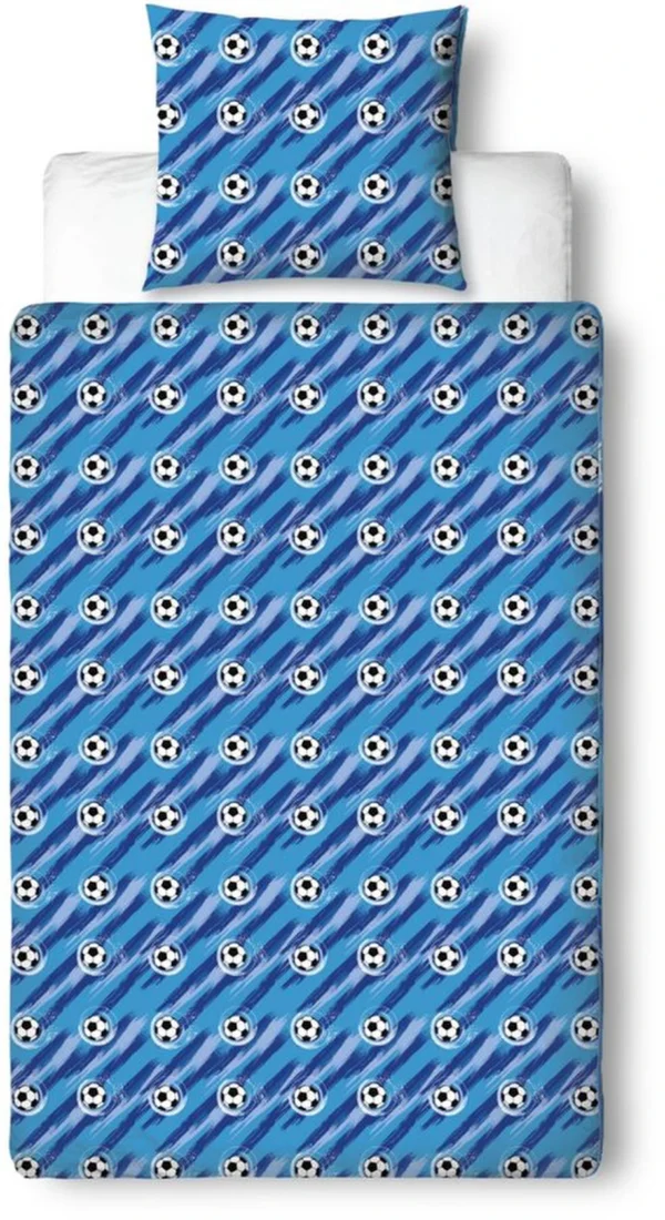 Unyqoos® Blauw voetbalbeddengoed voor kinderen van zachte microvezel met ritssluiting