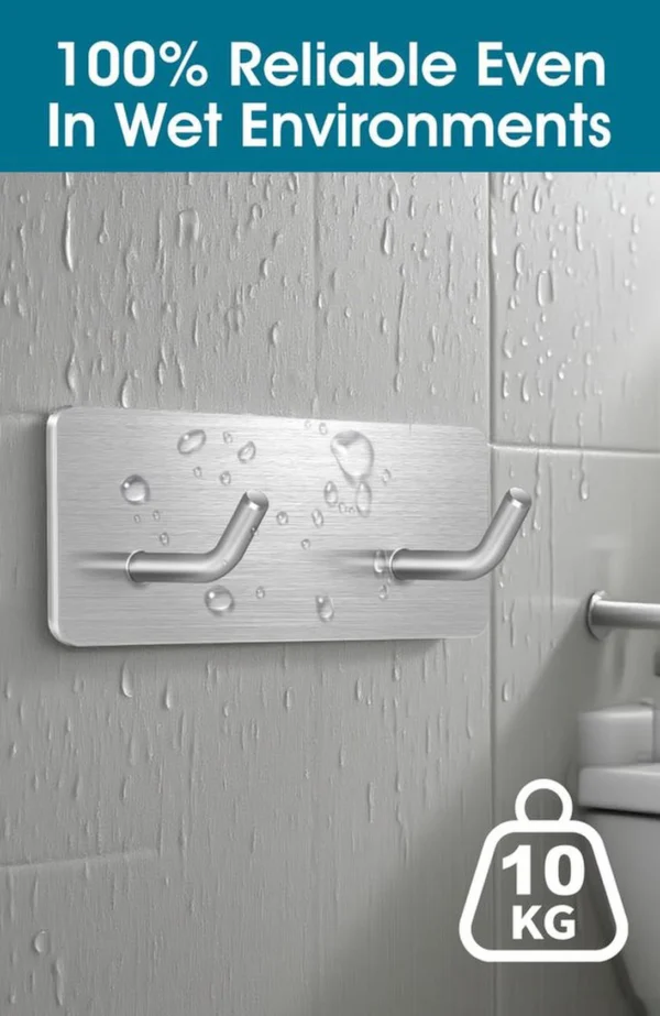 Unyqoos® Roestvrije zelfklevende dubbele haken zonder boren voor badkamer en keuken