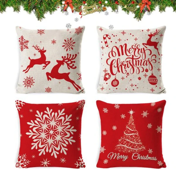 Unyqoos® Set van vier kussenslopen met kerstmotieven voor een feestelijke sfeer