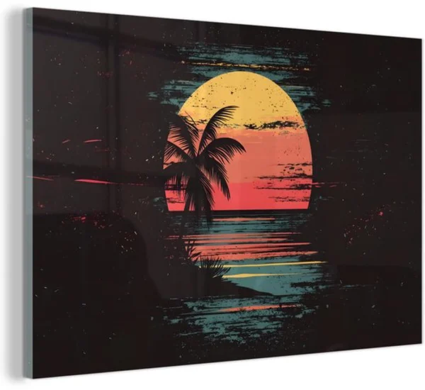 P-87213231270150-20260406123332.webp Unyqoos® Minimalistische wanddecoratie met strand en zon in oranje tinten