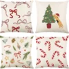 Unyqoos® Set van 4 linnenlook kussenslopen met kerstmotief voor sfeervolle decoratie