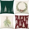 Unyqoos® Set van vier linnenlook kussenslopen met kerstmotieven voor huis en auto