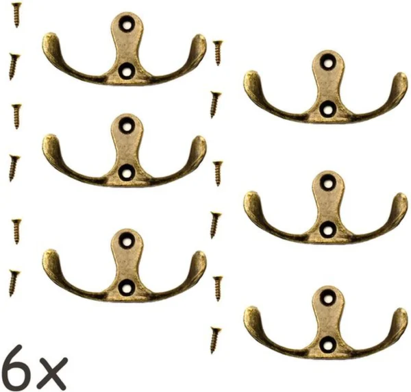 P-87213231373421-20260406115441.webp Unyqoos® Set van zes vintage dubbele haken voor een nostalgische inrichting