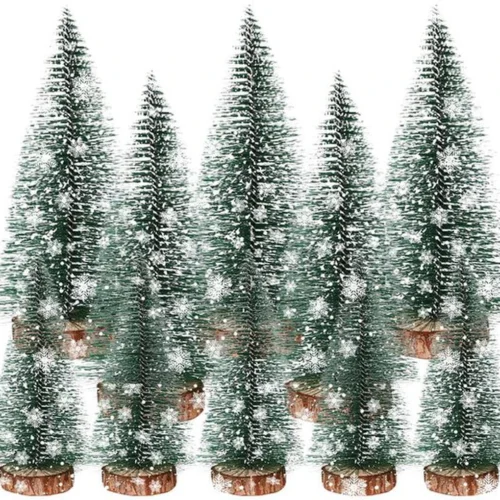 P-87213231392300-20260406092357.webp Unyqoos® Set van 10 Groene Mini-Kerstbomen met Sneeuweffect voor Tafeldecoratie