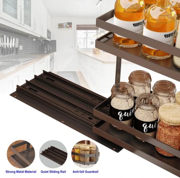 P-87213231407865-20260406094643.webp Unyqoos® Uitrekbaar kruidenrek met twee niveaus voor keukenkastjes zonder boren