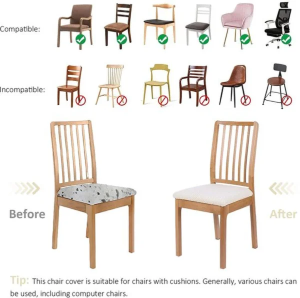 P-87213231427428-20260405183553.webp Unyqoos® Wasbare en rekbare stoelhoezen set voor eetkamerstoelen, crème kleur