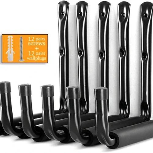 P-87213231440500-20260406115803.webp Unyqoos® Set van 6 multifunctionele zwarte wandhaken voor garage en kelderopslag