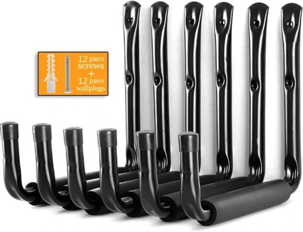 P-87213231440500-20260406115803.webp Unyqoos® Set van 6 multifunctionele zwarte wandhaken voor garage en kelderopslag