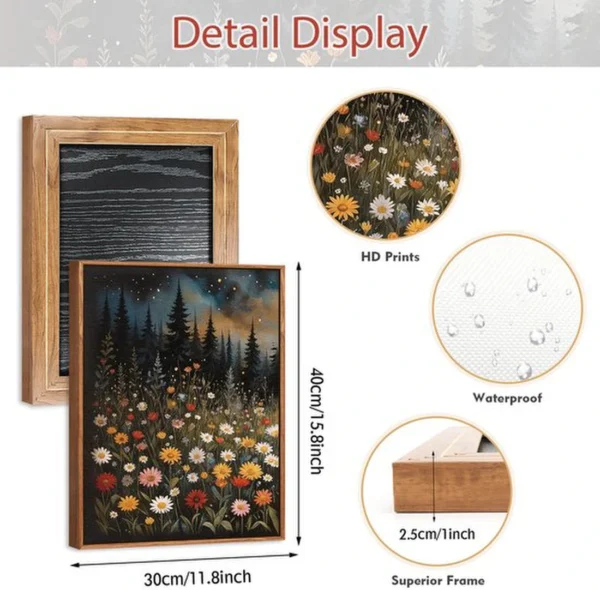 Unyqoos® Ingelijste canvas set met avondbloemen en bergen voor sfeervol interieur