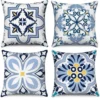 Unyqoos® Set van 4 decoratieve kussenslopen met boho-geometrische prints in blauw en geel