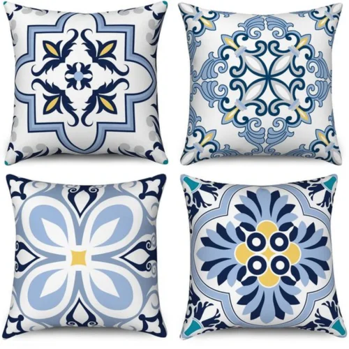 P-87213231491230-20260406110659.webp Unyqoos® Set van 4 decoratieve kussenslopen met boho-geometrische prints in blauw en geel