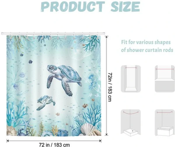 Unyqoos® Maritiem douchegordijn met schildpadmotief en haken voor badkamer