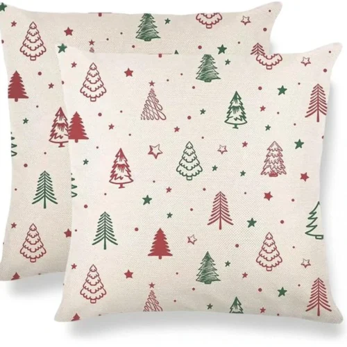 P-87213231529180-20260406111000.webp Unyqoos® Set van 2 linnen kussenslopen met kerstmotief in rood en ontwerp